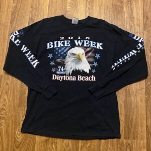 Daytona Beach Bike Week Shirt Men Large Black Long Sleeve 74 Annual Eagle 2015